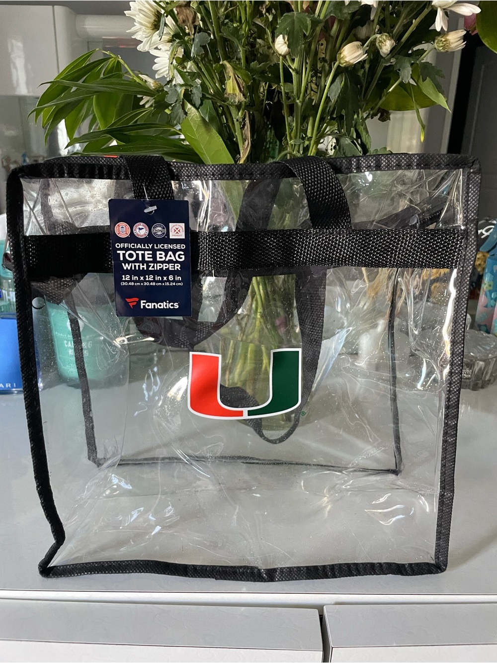 University of Miami Hurricanes Clear Tote with Black Handles